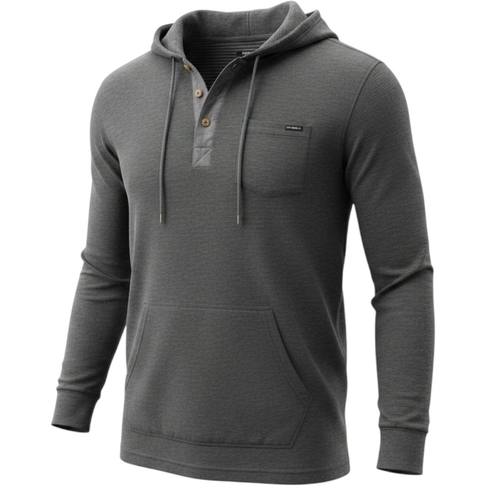 ONeill Mens Henley Hoodie Charcoal Heather Grey Pullover XL Long Sleeve Pocket